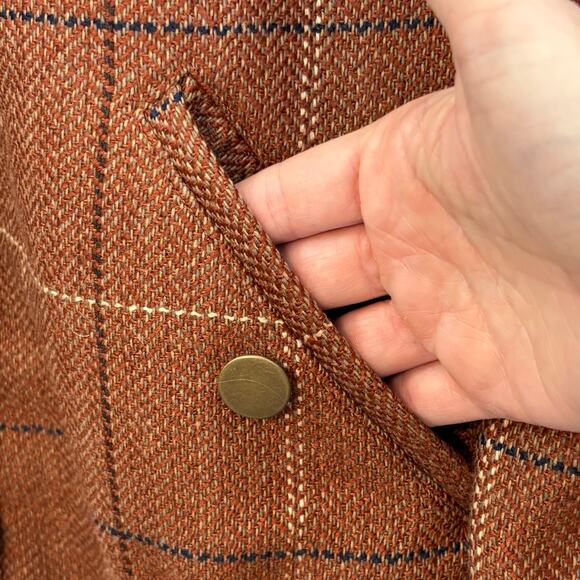Christopher & Banks Bomber Jacket Rust Windowpane Plaid Tweed Jacket Women’s P/L - Picture 5 of 11